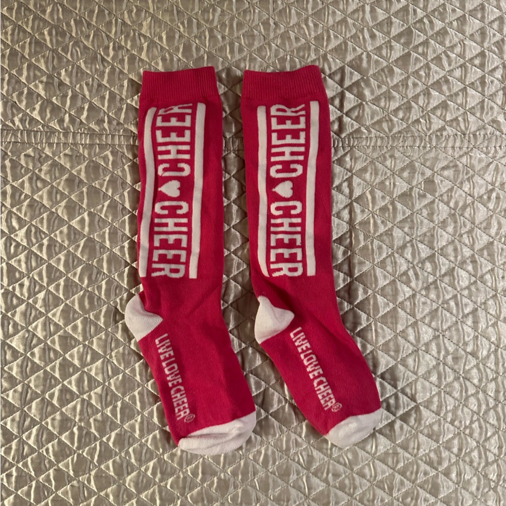 Cheer socks in bright pink & white